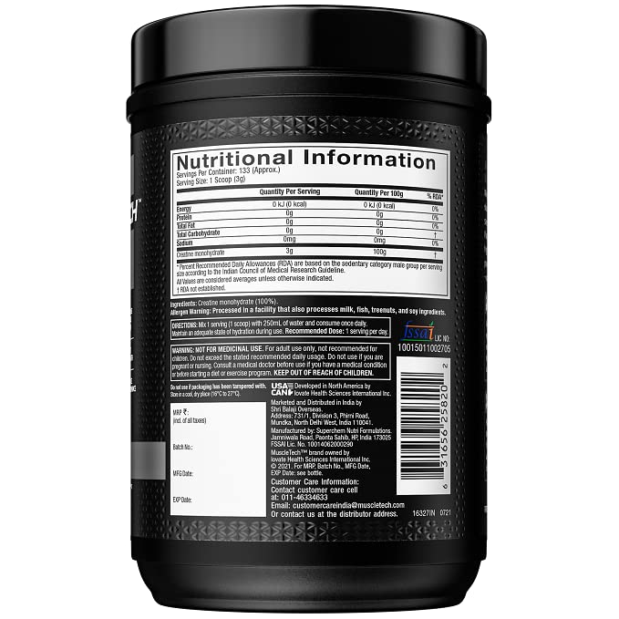 Muscletech Creatine Monohydrate Powder, Platinum Pure - Unflavored Micronized Creatine Powder for Men & Women - Workout Supplements for Performance, Muscle Recovery & Builder - (80 Servings)