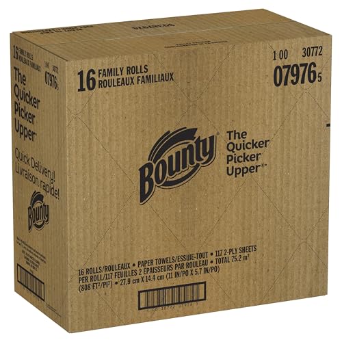Bounty Paper Towels Quick Size, White, 16 Family Rolls = 40 Regular Rolls (Packaging May Vary)