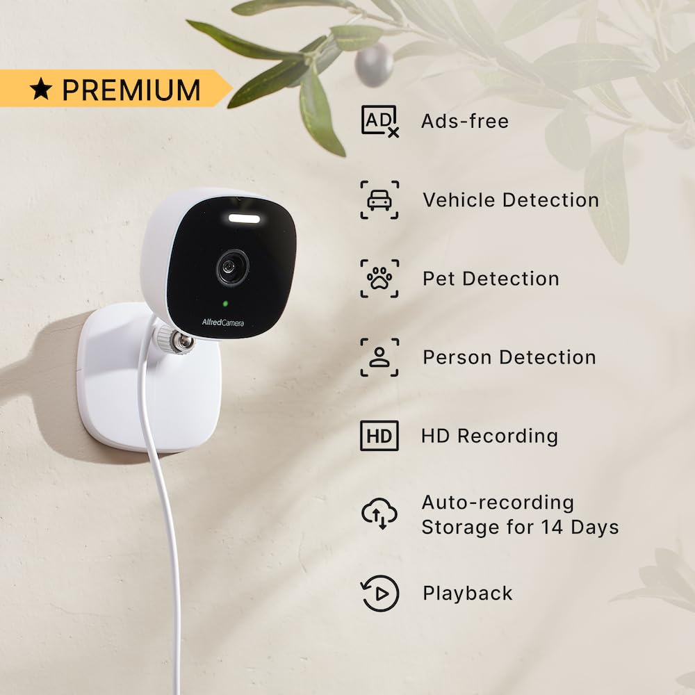 AlfredCam Plus 2 Smart Home Security Camera 2.5K, WiFi 2.4 & 5GHz, Indoor/Outdoor, IP65 Waterproof, LED Spotlight, Two-Way Audio, Color Night Vision, Baby/Pet Cam, App Powered (90M+ downloads)
