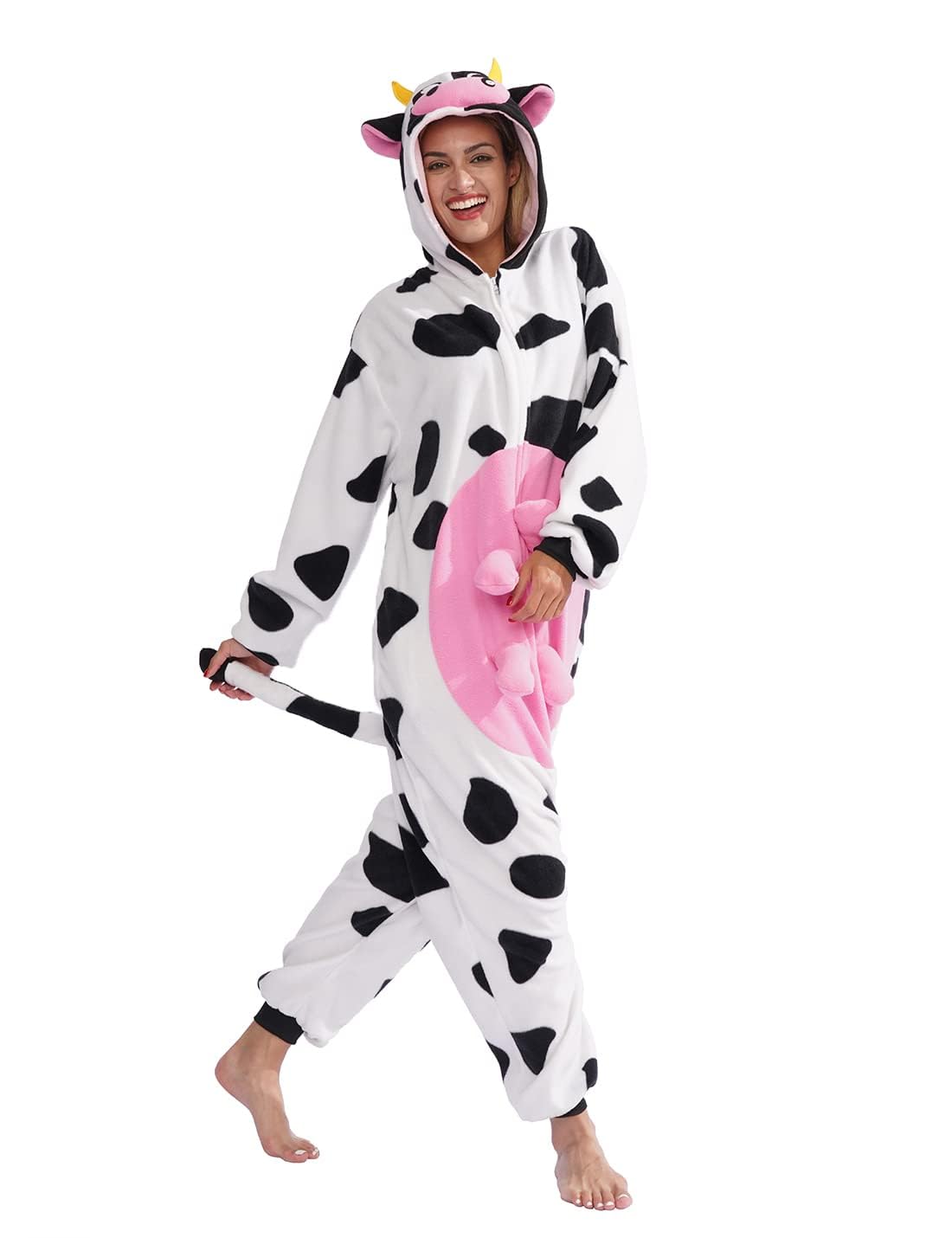 vavalad Adult Cow Onesie Costume Halloween Christmas Cosplay Cow Costumes Women Men