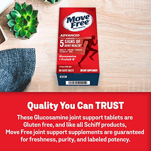 Move Free Advanced Glucosamine Chondroitin + Calcium Fructoborate Joint Support Supplement, Supports Mobility Comfort Strength Flexibility & Bone - 200 Tablets (100 servings)
