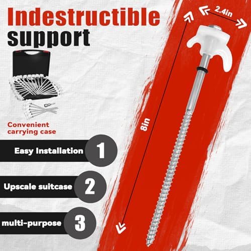 20 Pack 8" Screw in Tent Stakes Heavy Duty- Ground Anchors Screw- Tent Pegs Camping Stakes- Hex Pegs Drillable Tent Stakes and Hexagon Head Drive and Storage Box (White)