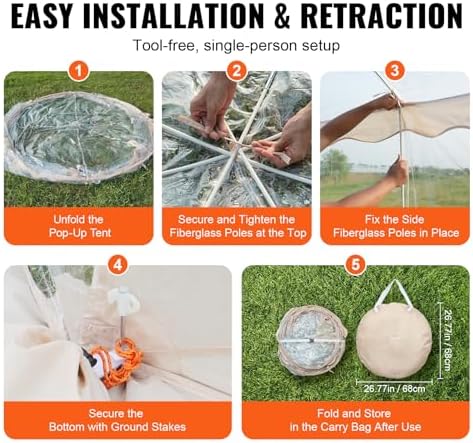 VEVOR Upgraded Pop up Bubble Tent for 8-10 People - Need Simple Assembly - 12x11.1ft Outdoor Clear Bubble Tent Dome, Weatherproof Clear Tent Shelter for Soccer, Football, Softball, Events, and Parades