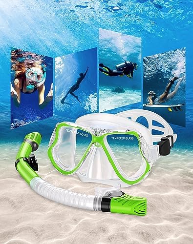 Greatever Dry Snorkel Set,Panoramic Wide View,Anti-Fog Scuba Diving Mask,Professional Snorkeling Gear