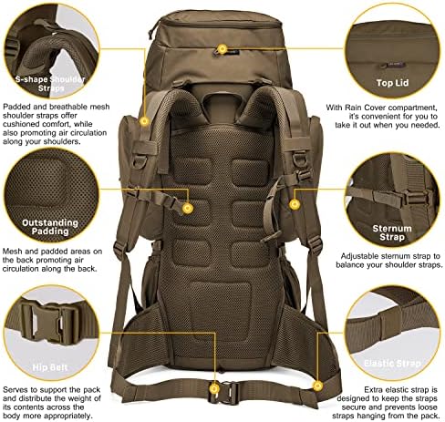 Mardingtop 60L Military Internal Frame Backpack for Hiking,Camping,Hunting,Rucksack Backpack with Rain Cover