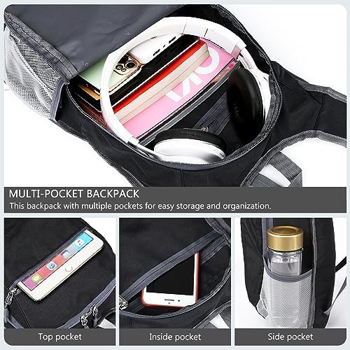 Esup 15L Lightweight Hiking Backpack Foldable Small Travel Backpack Packable Camping Backpack for Women Men (Black)