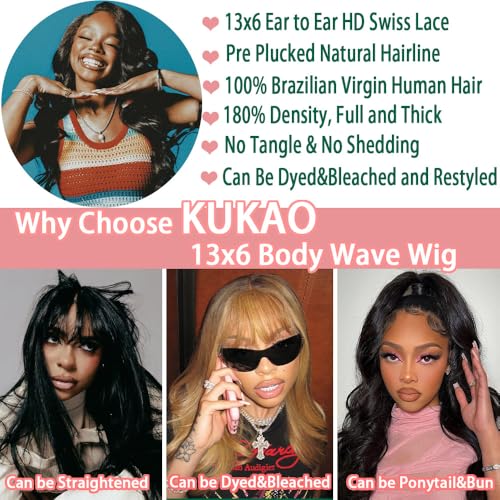KUKAO 30 Inch Body Wave Lace Front Wigs Human Hair 13x6 HD Lace Front Wigs Human Hair Glueless Wigs Human Hair Pre Plucked with Baby Hair Lace Front Wigs for Women 180 Density