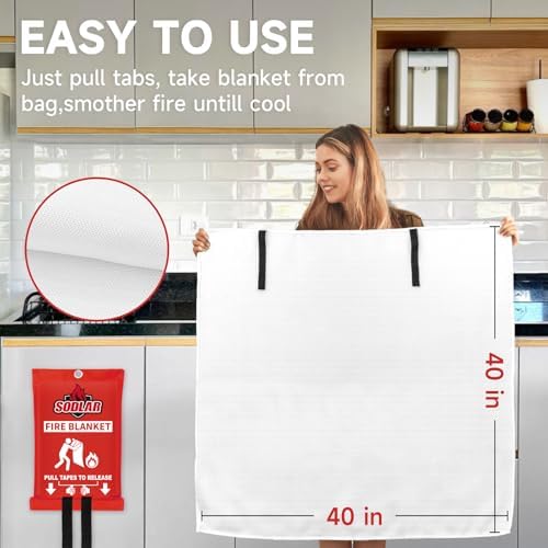 Fire Blanket Emergency for Home Kitchen - 40"x40" Fireproof Safety Protection Fiberglass Flame Retardant Blankets Survival Essential Kit for House Car Camping Outdoor Fireplace Grill BBQ - 4 Pack