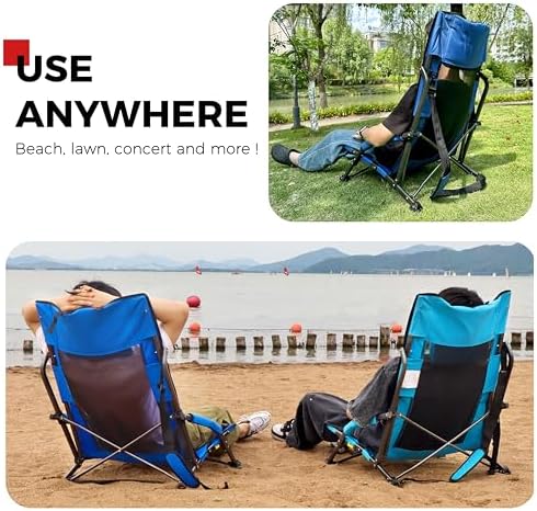SPORT BEATS Low Beach Chairs Set of 2 Folding Beach Chairs High Back Support with Head Pillows Shoulder Straps