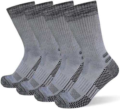 Men's Crew Work Boot Socks Thick Cushioned Moisture Wicking Hiking Sock 4 Pairs