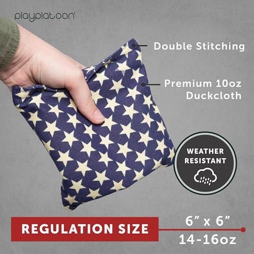 Play Platoon Cornhole Bags Weather Resistant- Set of 8 Regulation Bean Bags for Tossing- Official Professional Size & Weight Corn Hole Bags Two Color All Weather Cornhole Beans Bag Set with Tote Bag