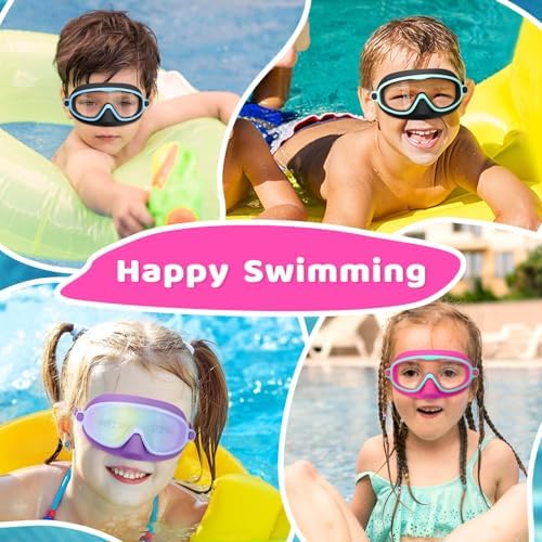Vvinca 2 Pcs Kids-Swim-Goggles with Nose Cover, Swimming Diving Mask Wide View Anti Fog UV Anti Shattered Lens for Kids 3-6