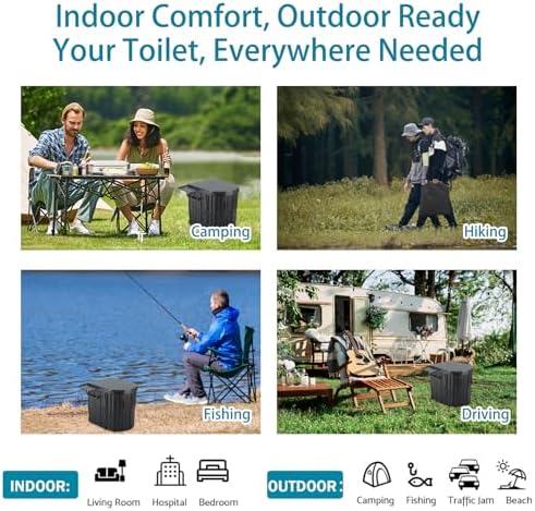 Portable Toilet with Bio-Gel Waste Solidifier & Odorless Disposal Bags, Camping Toilet Ergonomic Design for Outdoor Sanitation (Kids to Adults)