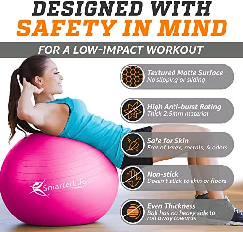 SmarterLife Exercise Ball Yoga Ball for Fitness, Balance, Stability, or Pregnancy, Gym Ball for Core Workout, Physical Therapy, Yoga Ball Chair for Office, Anti-Slip Anti-Burst