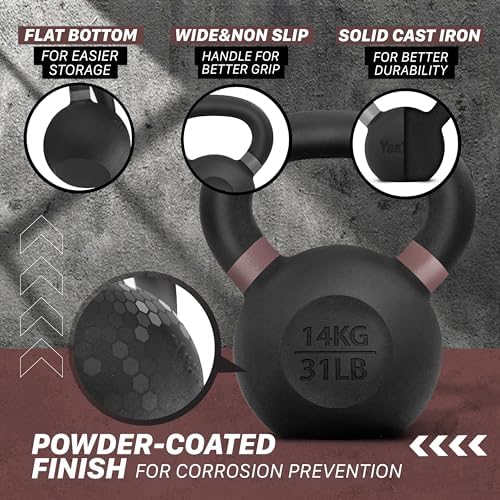 Yes4All Powder Coated Cast Iron Kettlebell Strength Training Kettlebells Weight Set for Full Body Workout, Home Gym