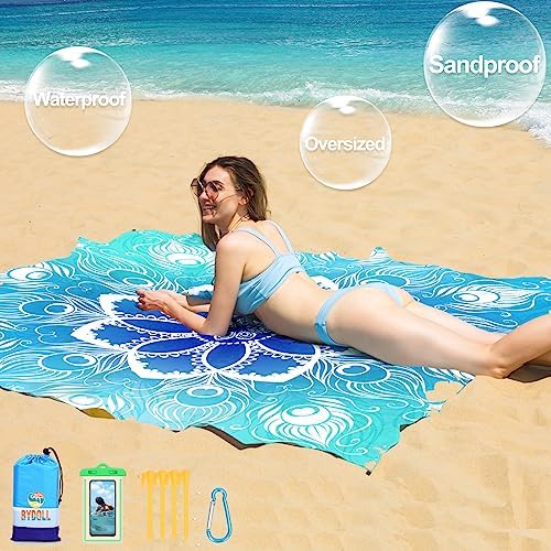 BYDOLL Beach Blanket 78''X81'' 4-7 Adults Oversized Lightweight Waterproof Sandproof Blanket for Beach Large Picnic Mat Travel Camping