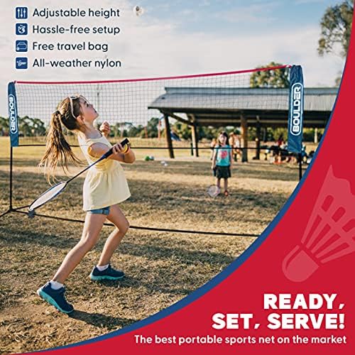 Boulder Portable Badminton Pickleball Net - Foldable/Extendable Poles for Multiple Sports Heights (UP to 5 ft) - Ideal for Tennis, Pickleball, Soccer Tennis - Easy Setup