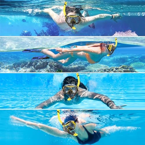 Snorkeling Gear for Adults, Dry-Top Snorkel Set Scuba Diving mask, 180°Panoramic Wide View Professional Snorkeling Gear Breathing Freely Snorkel Mask