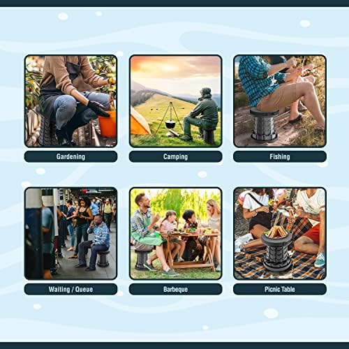 Collapsible Stool 2-Pack & Carry Bag + Clips - Upgraded Portable Folding Stool, Height Adjustable, Lightweight, Retractable Telescoping Camping Seat Travel Chair, Foldable Footrest - Max 400lbs