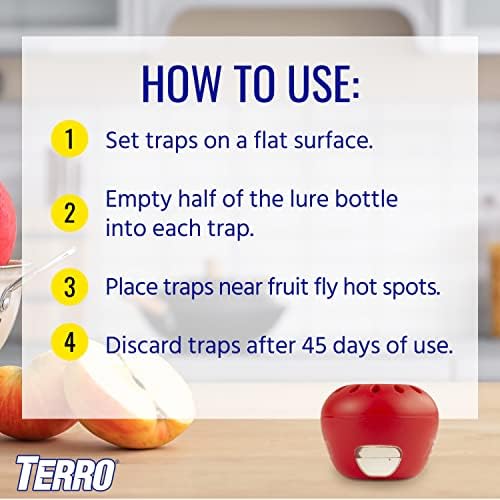 Terro Fruit Fly Traps for Indoors (6 Pack) + 270 Days of Lure Supply