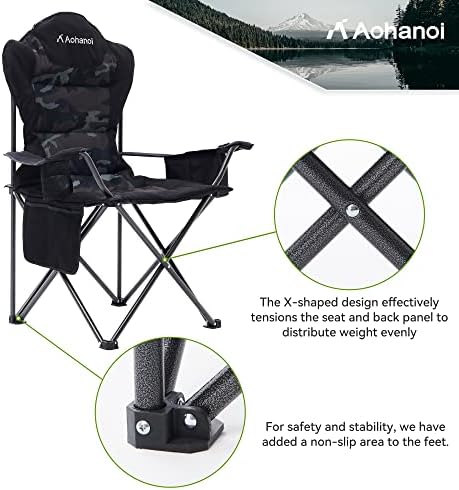 Camping Chairs, Outdoor Folding Chairs 2 Pack for Heavy People, Folding Chairs for Outside, Camp Chairs with Cup Holder & Cooler Bag, Supports up to 300lbs (2 Pcs, Camo)