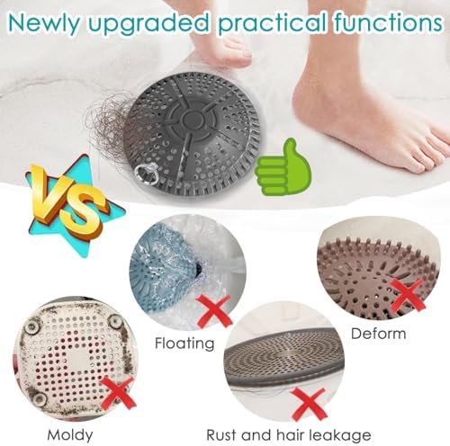 Shower Drain Hair Catcher, 2 Pack 5.5in Shower Hair Catcher Large Premium Silicone Drain Protector Strainer, Shower Drain Cover for Shower Room, Floor Drain, Bathroom Sink, Dark Grey