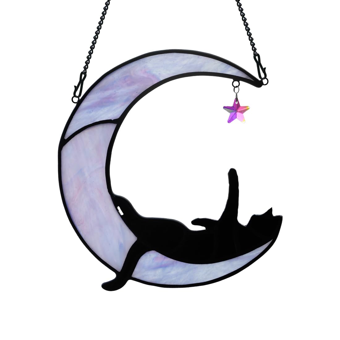 BOXCASA Black Cat Stianed Glass Suncatcher for Windows, Witchy Cat Gifts