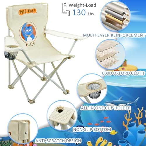 Kids Beach Folding Camping Chair - Kids Camping Chair with Outdoor Umbrella - Lightweight and Sturdy - for Beach Outdoor Camping Picnic (Blue)