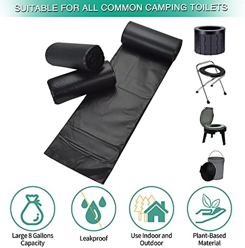 60 Count 8 Gallon Biodegradable Compostable Portable Toilet Bags, 100% Plant-Based, No Leaks, Disposable, Perfect for Camping, Hiking, Boating, Hunting