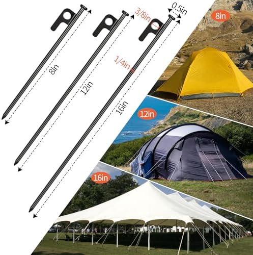 Tent Stakes and Hammer Set, 8 Pack 8in Heavy Duty Forged Steel Tent Stakes + 12in Heavy Duty Camping Hammer + Storage Pouch, Available in Rocky Place(8 Pack 8in Stakes + Hammer)