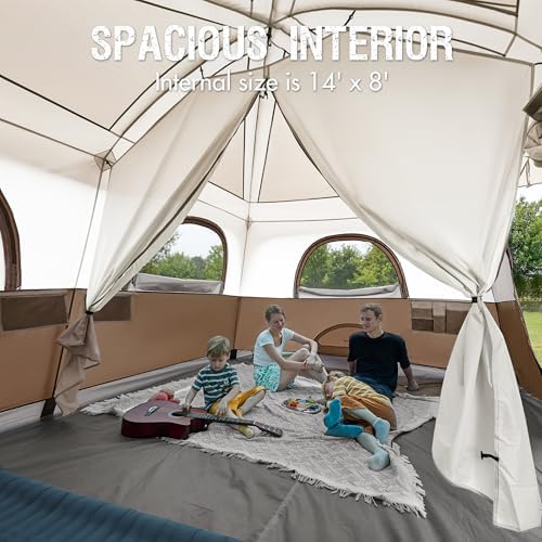 PORTAL 8 Person Family Camping Tent with Porch, Weather Resistant Camping Tents with Rainfly, Large Cabin Tents with 2 Room, Easy Set Up Tent for Outdoor Camping, Backyard