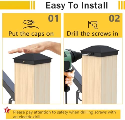 Goovilla 4x4 Post Caps Black(Actual 3.5" x 3.5"), 24 Pack Fence Post Caps with 48 Screws and Easy Installation, Sturdy Waterproof Plastic Deck Post Caps with Frosted Finishing Touch, Protect Wood Post