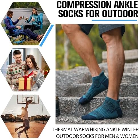 6 Pairs Merino Wool Ankle Hiking Running Socks Compression Support Thick Athletic Low Cut Socks for Women Men