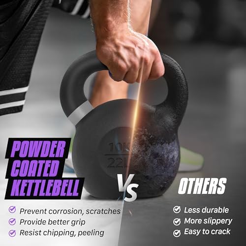 Yes4All Powder Coated Cast Iron Kettlebell Strength Training Kettlebells Weight Set for Full Body Workout, Home Gym