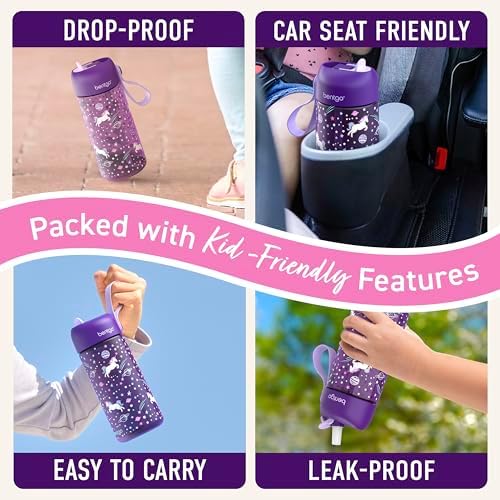 Bentgo Kids Water Bottle - Leak-Proof, Durable Tritan, BPA-Free 15 oz. Cup for Kids/Toddlers Ages 3+, Safe Sip Spout, Carrying Handle, & Dishwasher Safe for School, Sports, Daycare & Camp (Unicorn)