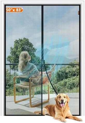 MAGZO Magnetic Screen Door Fit Door Size 50 x 83 Inch, Screen Size 52" x 84" Strong Magnet French Door Screen, Heavy Duty Fiberglass Door Mesh with Hook & Loop for Sliding Door, Gray
