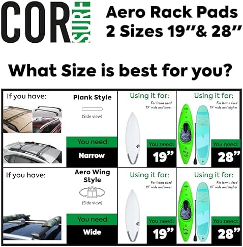 Aero Roof Rack Pads and Premium Scratch Resistant Silicone Buckle Tie Down Straps for Surf, SUP, Kayak and Canoe (28" Large) by COR Surf