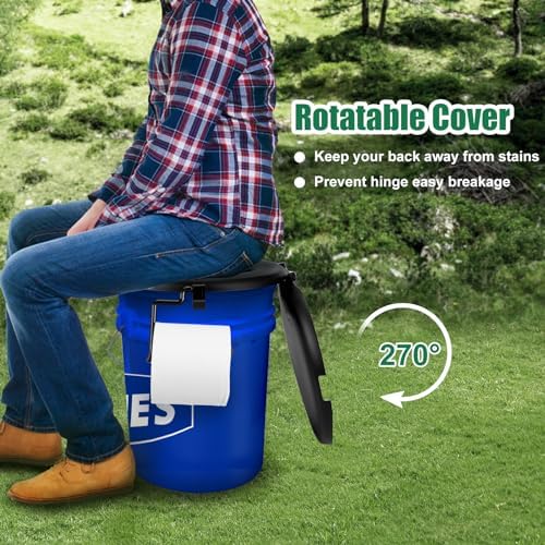 Portable Toilet Seat for 5 Gal Buckets, Camping Toilet with Lid for Adults, Snap-on Toilet Seat for Outdoor, Camping, Hiking, Emergency, Car, Boat (Black)