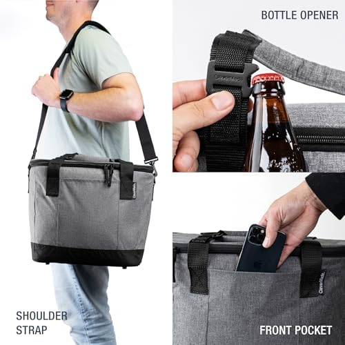 CleverMade Collapsible Cooler Bag 30 Can Beach & Travel Car Cooler, Folding Soft Cooler, Shoulder Strap, Bottle Opener, Great Car Coolers for Travel, Cleans Easy Leak Proof - Gray/Black Gray/Midnight