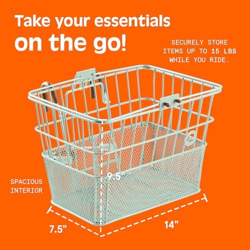 Retrospec Apollo Detachable Front Bike Basket Steel Half-Mesh with Integrated Detachable Hooks and Built-In Handle, Easy Assembly and Portability for Bicycles