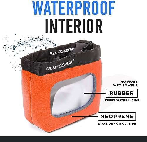 Golf Club and Golf Ball Cleaning Bag, Waterproof Clean Face Technology Liner, Detachable Clip, Machine Washable, Cleans Club Grooves, Dry Exterior (Neoprene or Microfiber Option Available)