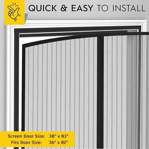 AUGO Magnetic Screen Door - Self Sealing, Heavy Duty, Hands Free Mesh Partition Keeps Bugs Out - Pet and Kid Friendly - Patent Pending Keep Open Feature - 38 Inch x 83 Inch