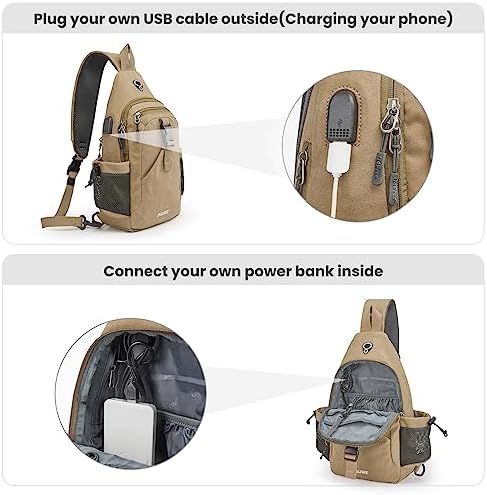 G4Free Canvas Sling Bag Crossbody Backpack with USB Charging Port & RFID Blocking, Hiking Daypack Chest Bag for Women Men