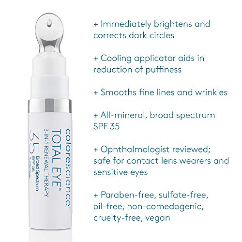 Colorescience Total Eye 3-in-1 Anti-Aging Renewal Therapy for Wrinkles & Dark Circles, SPF 35, Fair