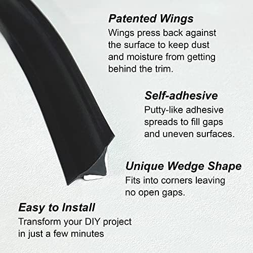 InstaTrim Black New & Improved Caulk Trim, 1/2" by 10', 2-Pack, Flexible, Waterproof for Bathroom, Floors, and Walls | Easy Installation | No Mess, Stain Resistant | Mold Resistant Finish