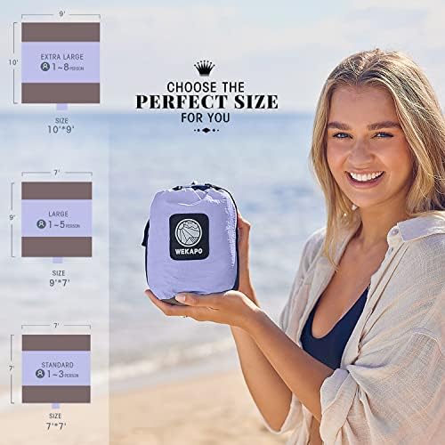 WEKAPO Beach Blanket Sandproof Waterproof, Extra Large Beach Mat, Oversized & Compact Sand Free Mat Quick Drying, Lightweight & Durable with 6 Stakes & 4 Corner Pockets