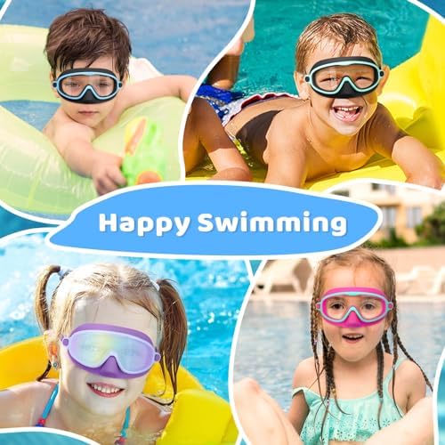 Vvinca 2 Pcs Kids-Swim-Goggles with Nose Cover, Swimming Diving Mask Wide View Anti Fog UV Anti Shattered Lens for Kids 3-6