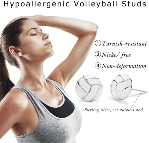 SmileBelle Sterling Silver Sports Earrings, Hypoallergenic Volleyball Earrings, Soccer, Basketball Jewelry Baseball Golf Stud for Women Mom as Sports Fan Senior Night Gift Teen Stuff Accessories