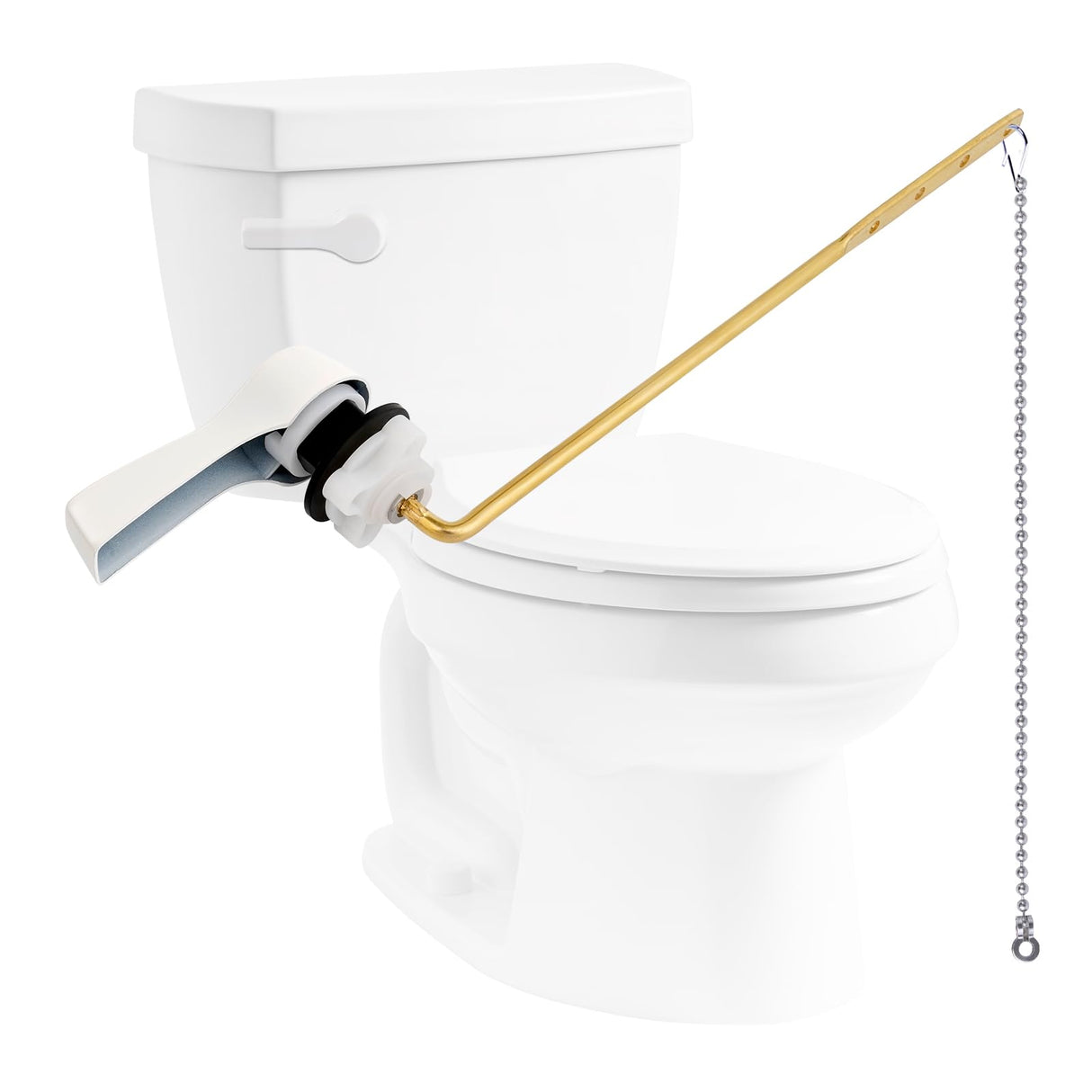 Hibbent Universal Front Mount Metal Toilet Handle Replacement Kit, Brass Toilet Tank Flush Lever with Stainless Steel Adjustable Flapper Chains for Most Toilets, White