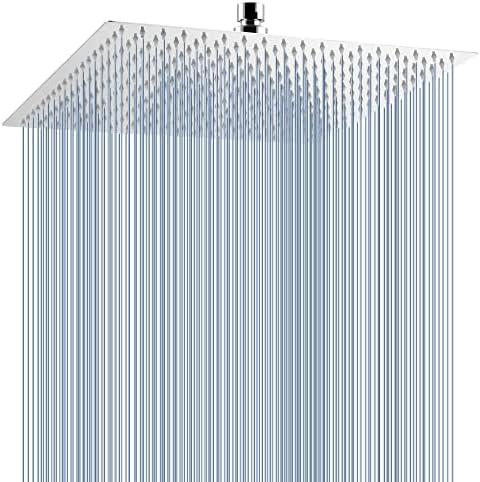 Voolan Oversize Rain Shower Head - High Flow Square Rainfall Showerhead - Waterfall Full Body Coverage - Universal Ceiling or Wall Mount (16 Inch, Chrome)